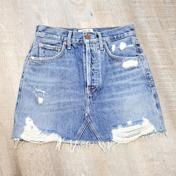 Agolde Dresses & Skirts - AGOLDE Ranson Quinn distressed mini denim skirt